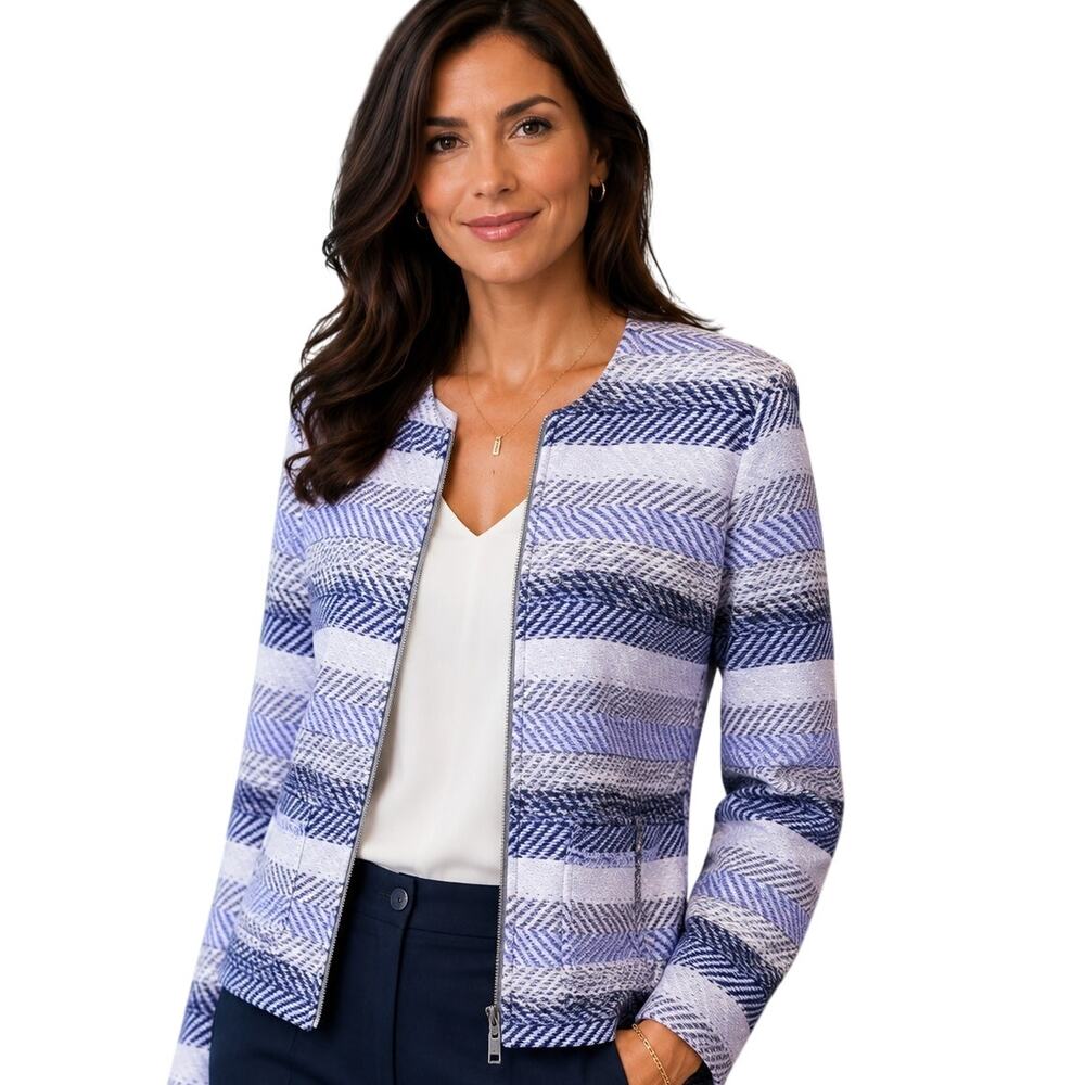 Joie Jacolyn B Zip Jacket Womens Medium Blue Beachy Striped Cotton Lightweight